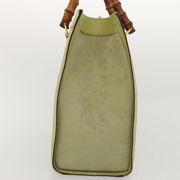 GUCCI Bamboo Hand Bag Suede Leather Lime Green Gold 002 123 002 123 - Picture 4 of 13